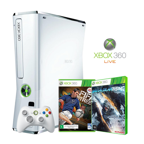 Console Xbox 360 4GB + 2 Jogos + Controle Sem Fio + 1 Mês de Live